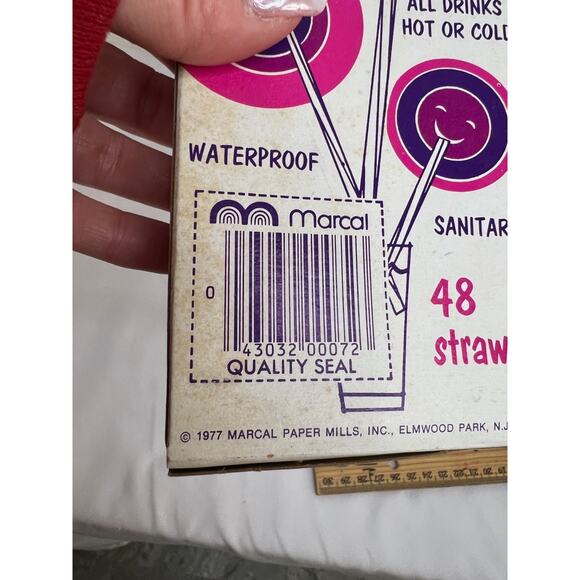 Vintage Marcal 1977 Striped Plastic Straws 48 Count NIP - Picture 7 of 7